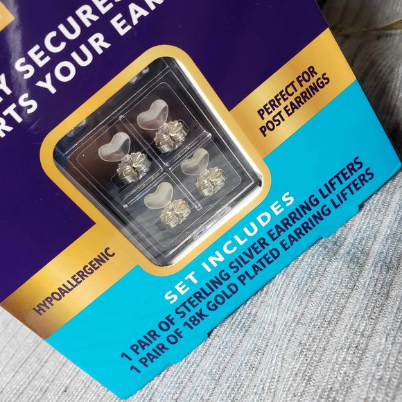 Magicbax Earring Lifters Hypoallergenic Sterling Silver & Gold-Plated NIB - Picture 3 of 5